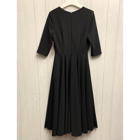 BHLDN Anthropologie Valdis Black V-Neck 3/4 Sleeve Tea Length Dress 4 NWT - Picture 6 of 8